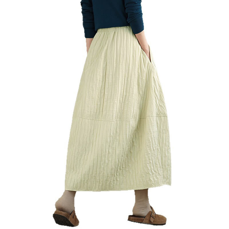 Buddha Stones Plain Pleats Design Elastic Waist Women's Thermal Skirt With Pockets - image 14