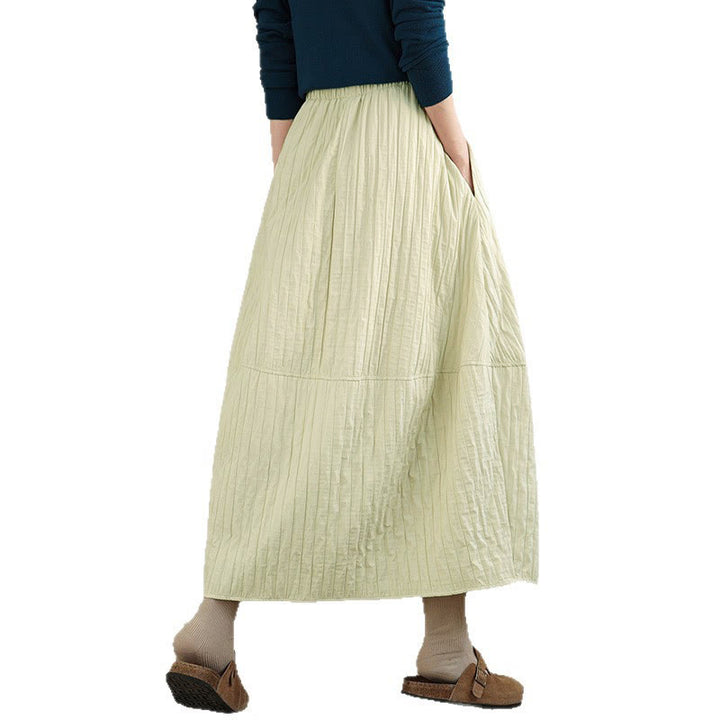 Buddha Stones Plain Pleats Design Elastic Waist Women's Thermal Skirt With Pockets - image 14