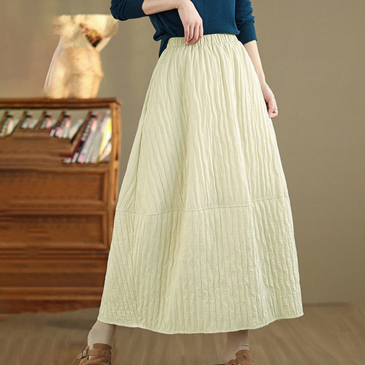 Buddha Stones Plain Pleats Design Elastic Waist Women's Thermal Skirt With Pockets - image 12