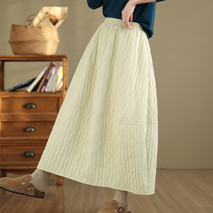 Buddha Stones Plain Pleats Design Elastic Waist Women's Thermal Skirt With Pockets - image 10