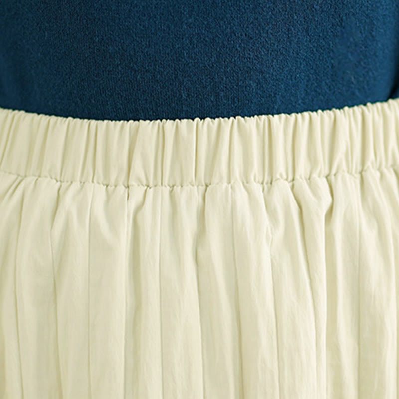 Buddha Stones Plain Pleats Design Elastic Waist Women's Thermal Skirt With Pockets - image 15