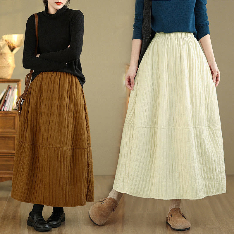 Buddha Stones Plain Pleats Design Elastic Waist Women's Thermal Skirt With Pockets - image 20