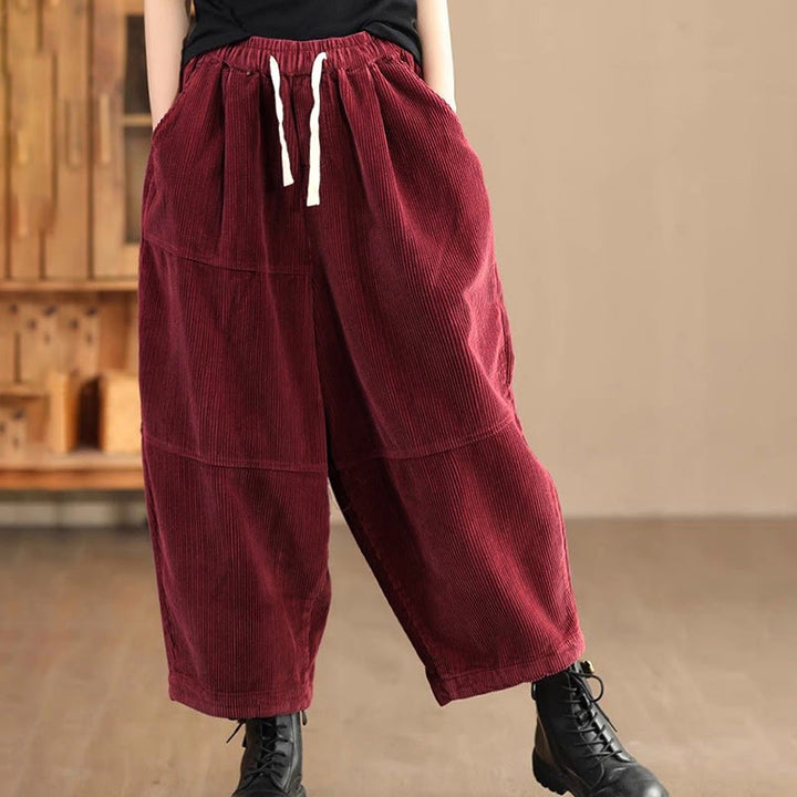 Buddha Stones Women's Drawstring Design Cotton Corduroy Thermal Fleece-Lined Pants With Pockets - FireBrick - US14，UK/AU18，EU46 (4XL) - image 5