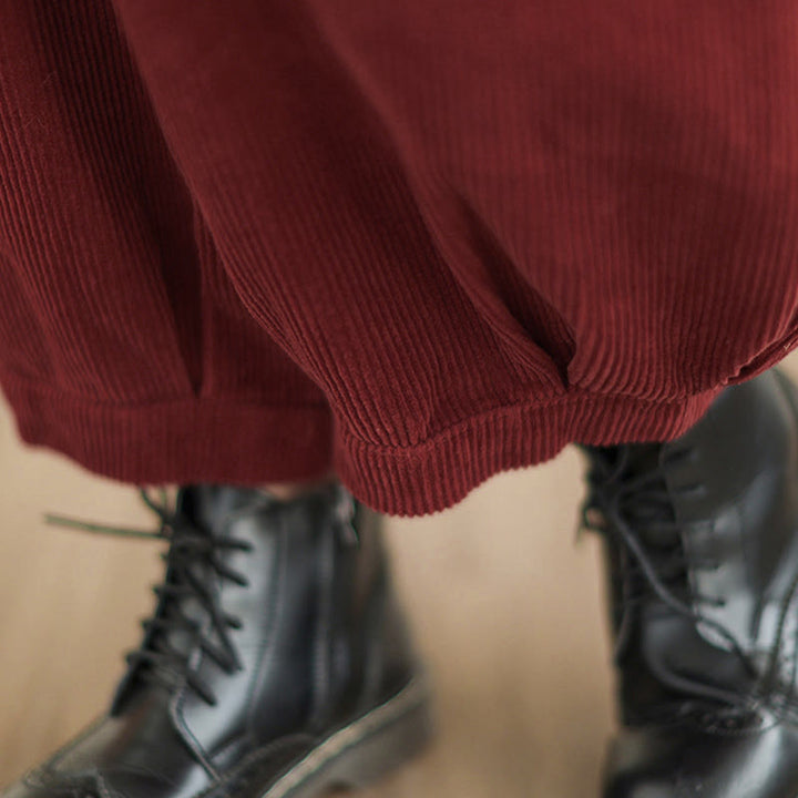 Buddha Stones Plain Elastic Waistband Design Women's Corduroy Harem Pants With Pockets - image 20