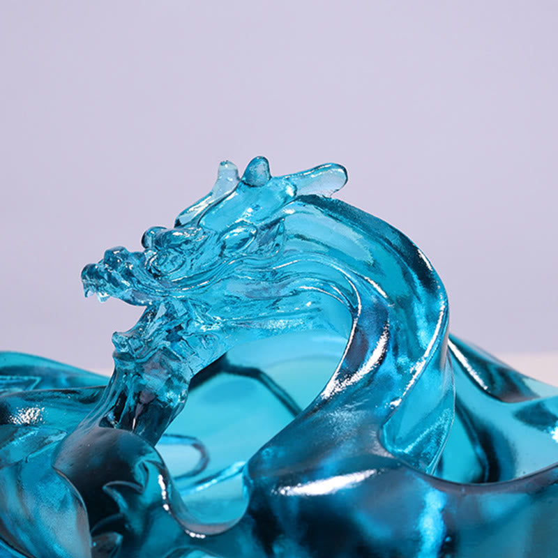 Buddha Stones Handmade Blue Dragon Liuli Crystal Art Piece Success Home Office Decoration - image 5