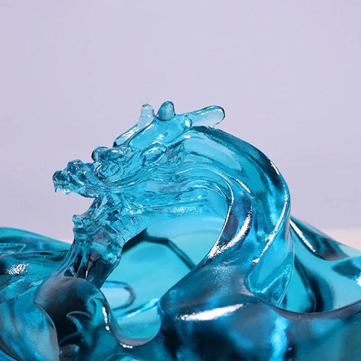 Buddha Stones Handmade Blue Dragon Liuli Crystal Art Piece Success Home Office Decoration - image 5