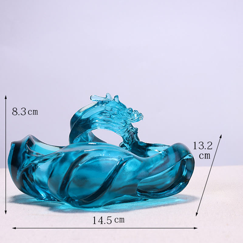 Buddha Stones Handmade Blue Dragon Liuli Crystal Art Piece Success Home Office Decoration - image 8