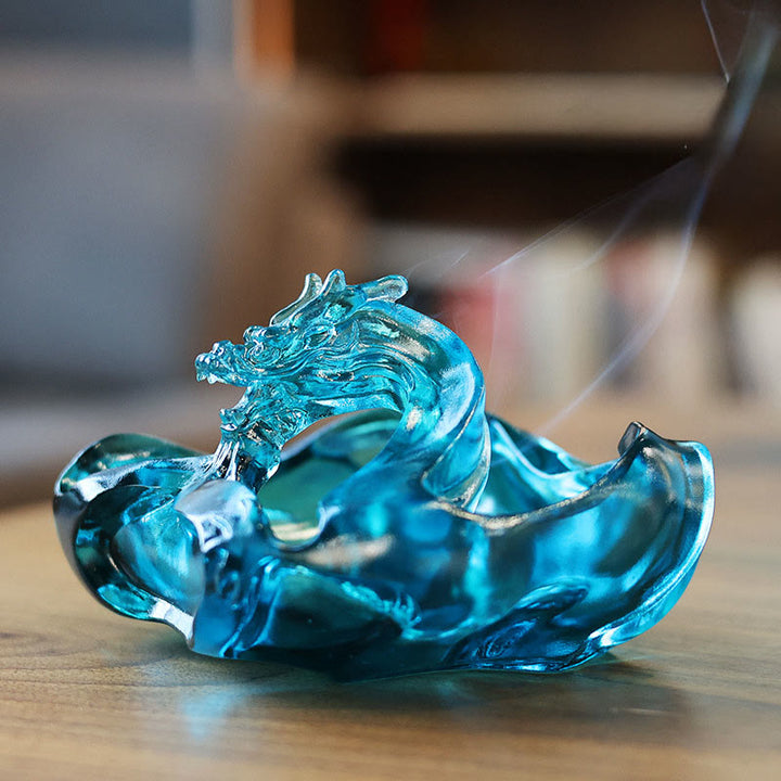 Buddha Stones Handmade Blue Dragon Liuli Crystal Art Piece Success Home Office Decoration - Dragon 14.5*13.2*8.3cm - image 0