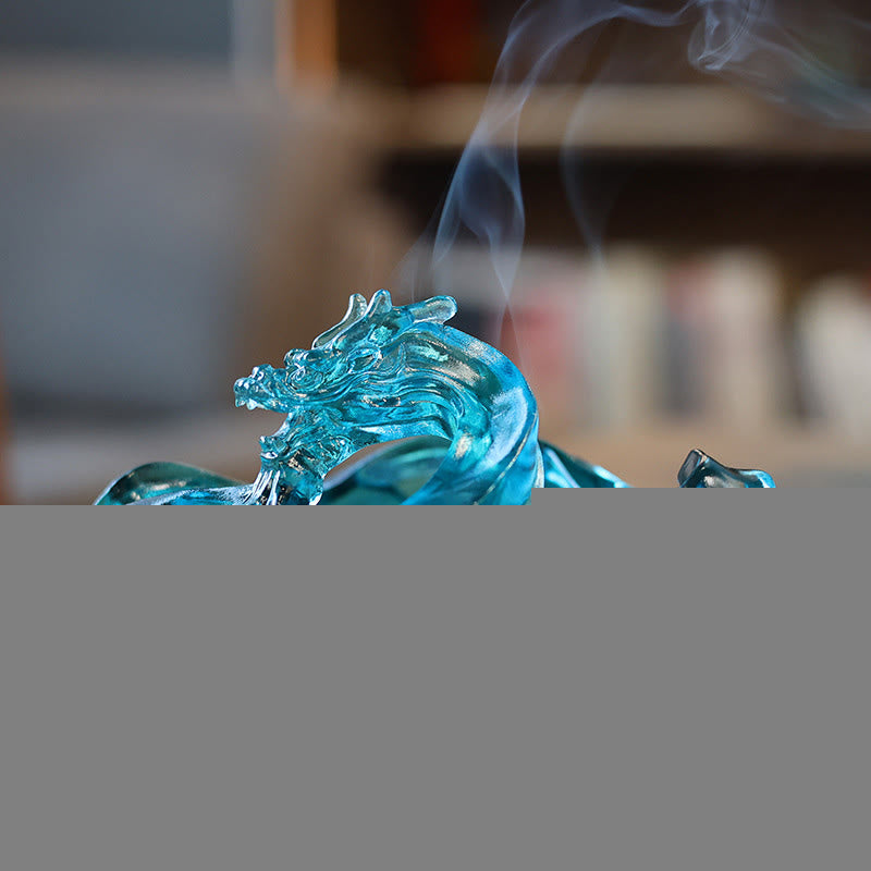 Buddha Stones Handmade Blue Dragon Liuli Crystal Art Piece Success Home Office Decoration - image 2