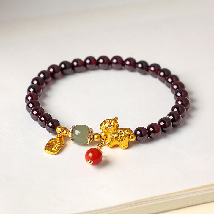 Buddha Stones Year Of The Horse Garnet Fu Character Lucky Fortune Charm Protection Bracelet - image 13