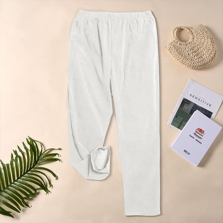 Buddha Stones Women's Commute Pure Color Corduroy Pants With Pockets - image 12