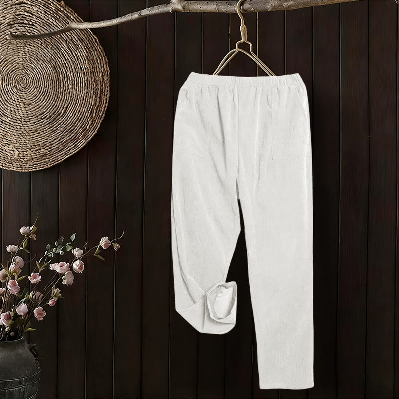 Buddha Stones Women's Commute Pure Color Corduroy Pants With Pockets - image 10