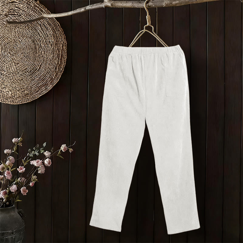 Buddha Stones Women's Commute Pure Color Corduroy Pants With Pockets - White - US16，UK/AU20，EU48 (3XL) - image 9