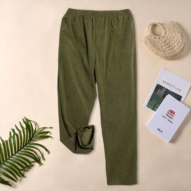 Buddha Stones Women's Commute Pure Color Corduroy Pants With Pockets - OliveDrab - US16，UK/AU20，EU48 (3XL) - image 23