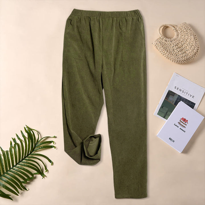 Buddha Stones Women's Commute Pure Color Corduroy Pants With Pockets - OliveDrab - US16，UK/AU20，EU48 (3XL) - image 23