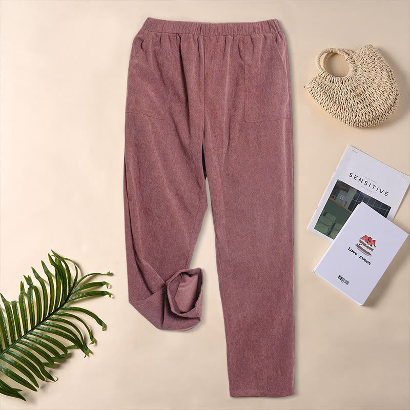 Buddha Stones Women's Commute Pure Color Corduroy Pants With Pockets - IndianRed - US16，UK/AU20，EU48 (3XL) - image 17
