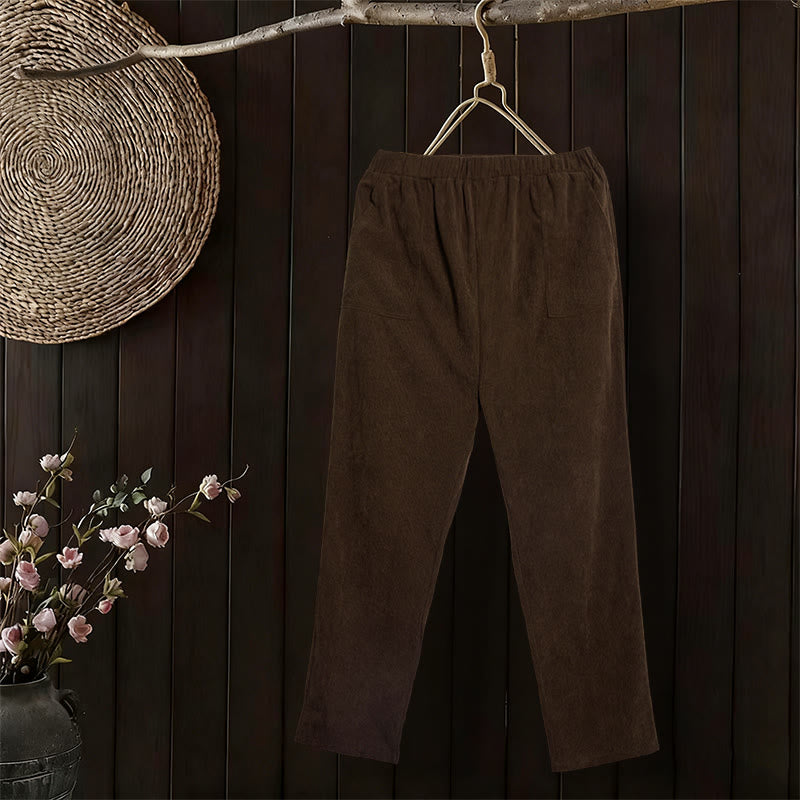 Buddha Stones Women's Commute Pure Color Corduroy Pants With Pockets - SaddleBrown - US16，UK/AU20，EU48 (3XL) - image 0