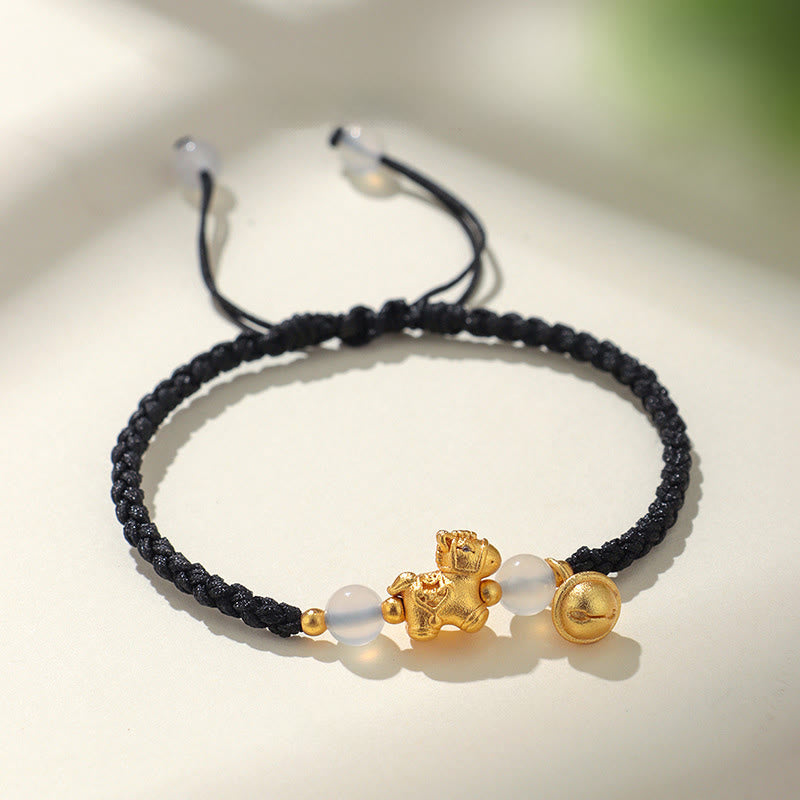 Buddha Stones Year Of The Horse Red String White Agate Connection Braided Bracelet - Black String(Wrist Circumference 14-19cm) - image 8