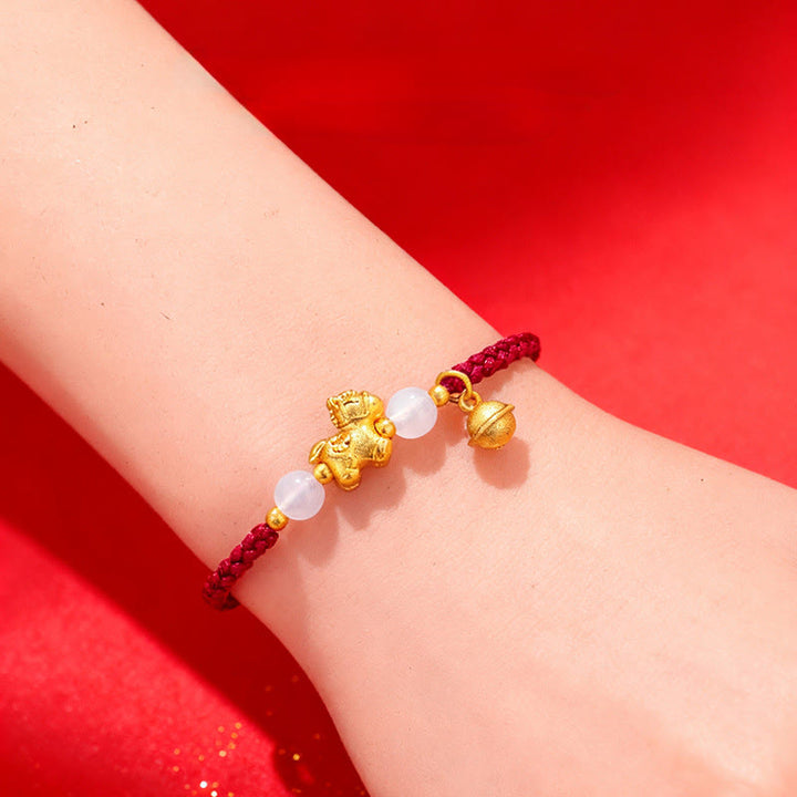 Buddha Stones Year Of The Horse Red String White Agate Connection Braided Bracelet - image 3