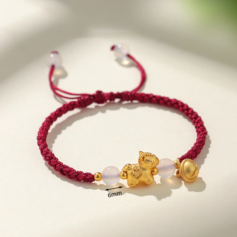 Buddha Stones Year Of The Horse Red String White Agate Connection Braided Bracelet - image 2