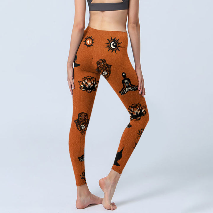 Buddha Stones Hamsa Hand Lotus Sun Pattern Gym Leggings Women's Yoga Pants - image 4