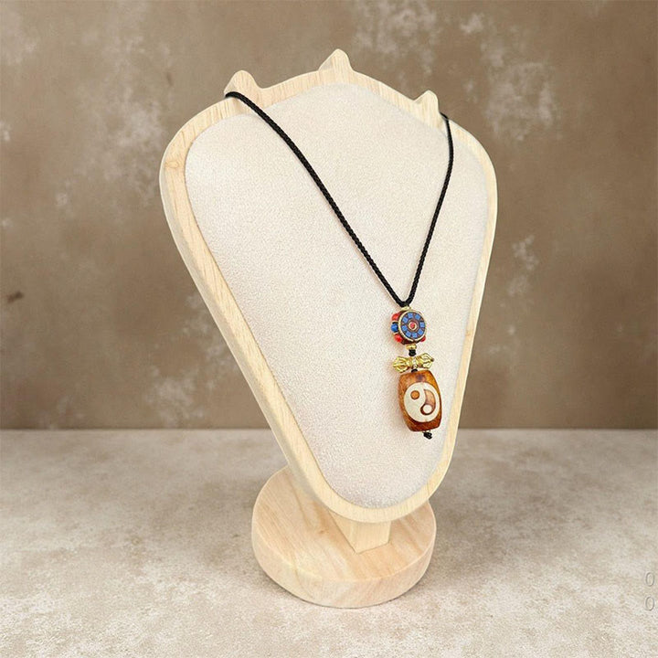 Buddha Stones Tibetan Yin Yang Bagua Design Nine-eye Dzi Agate Blessing Necklace Pendant - image 5