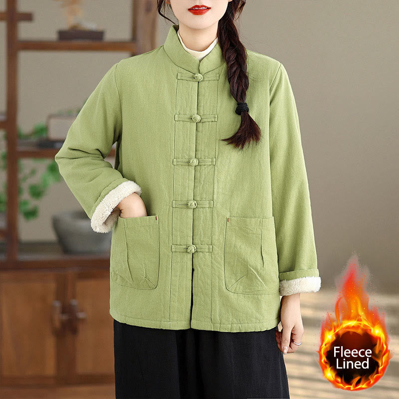 Buddha Stones Women's Plain Cotton-padded Buttons Design Long Sleeve Thermal Jacket With Pockets - LightGreen - US14，UK/AU18，EU46 (2XL) - image 15