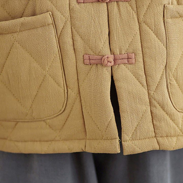 Buddha Stones Women's Plain Cotton-padded Tai Chi Zen Long Sleeve Jacket With Pockets - image 16