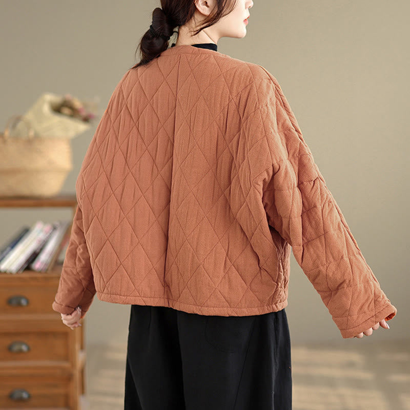 Buddha Stones Women's Plain Cotton-padded Tai Chi Zen Long Sleeve Jacket With Pockets - image 2