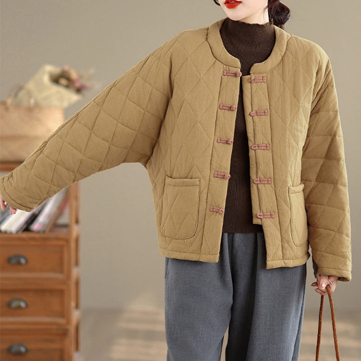 Buddha Stones Women's Plain Cotton-padded Tai Chi Zen Long Sleeve Jacket With Pockets - image 10