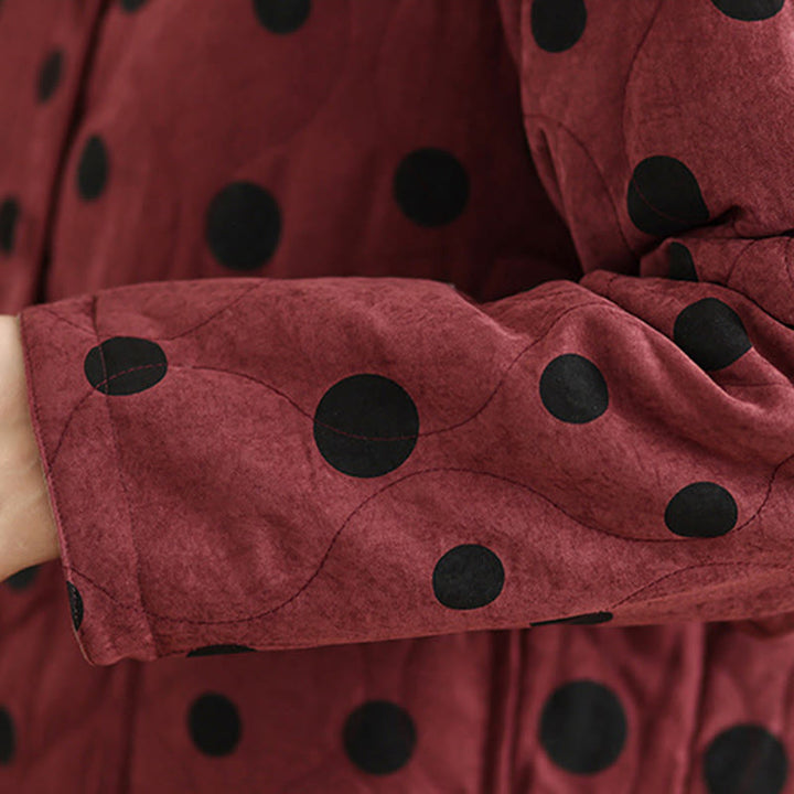 Buddha Stones Women's Reversible Design Dot Pattern Long Sleeve Thermal Cotton Jacket With Pockets - image 13