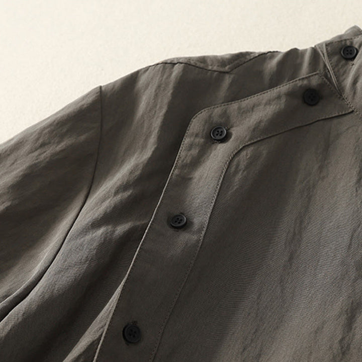 Buddha Stones Fall Stand Collar Chinese Frog-Button Simple Design Long Sleeve Women's Cotton Shirt - image 4