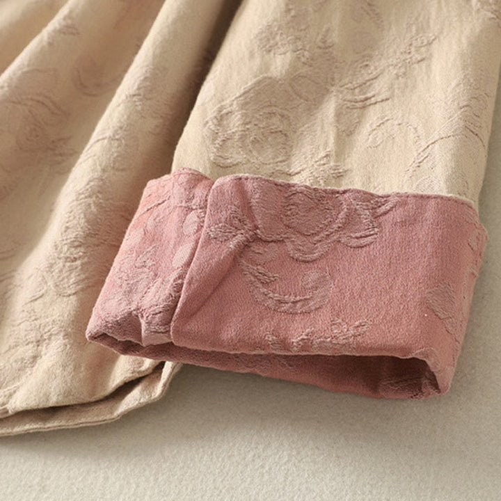 Buddha Stones Spring Plain Jacquard Design Women's Cotton Zen Long Sleeve Shirt - image 8