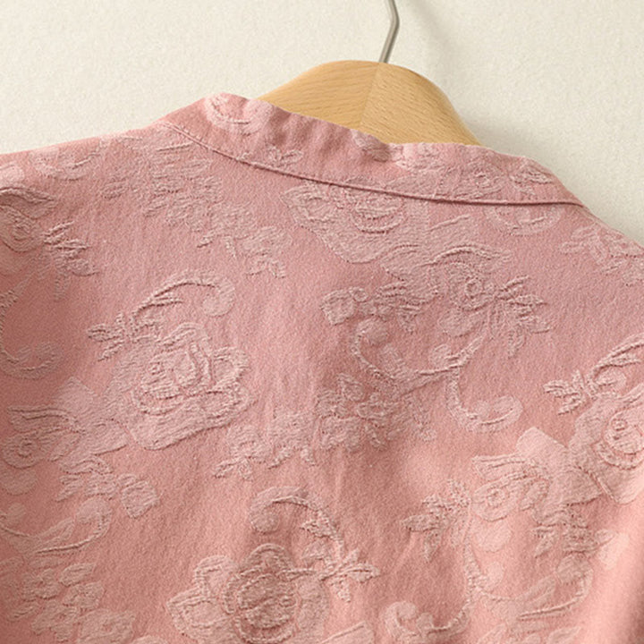 Buddha Stones Spring Plain Jacquard Design Women's Cotton Zen Long Sleeve Shirt - image 14