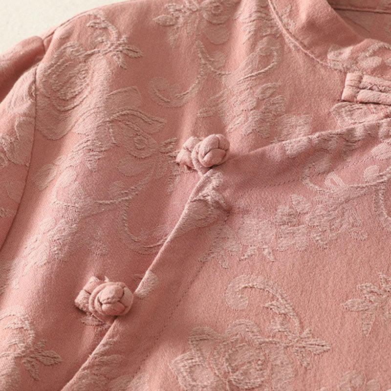 Buddha Stones Spring Plain Jacquard Design Women's Cotton Zen Long Sleeve Shirt - image 13