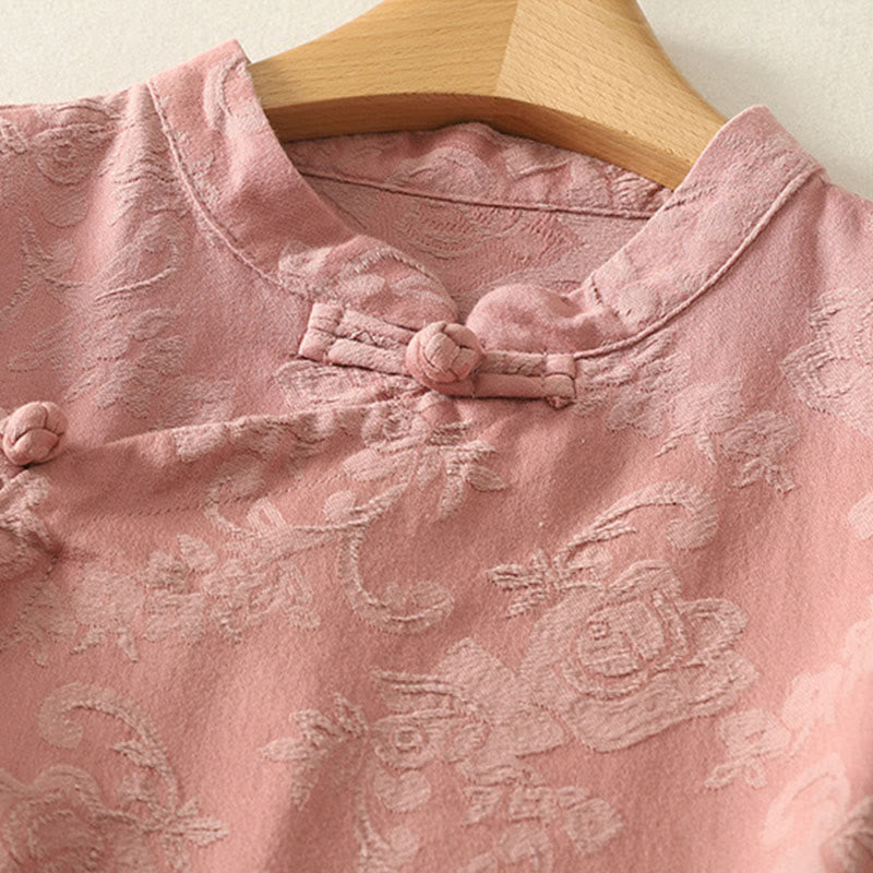 Buddha Stones Spring Plain Jacquard Design Women's Cotton Zen Long Sleeve Shirt - image 12