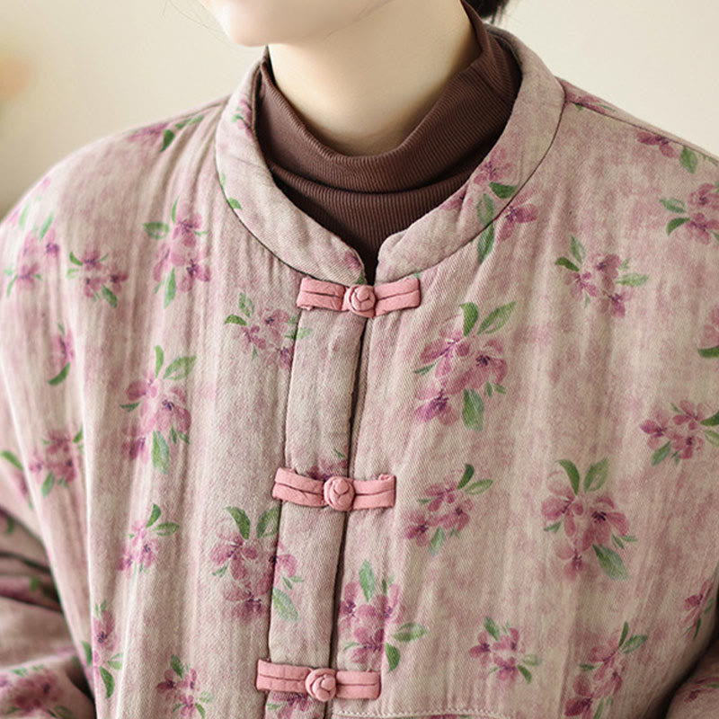 Buddha Stones Women's Long Sleeve Thermal Cotton Printed Florwer Pattern Jacket With Pockets - image 5