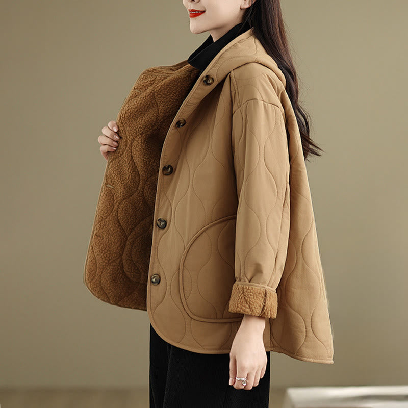 Buddha Stones Women's Plain Long Sleeve Hoodie Design Cotton hermal Fleece-Lined Jacket With Pockets - image 2