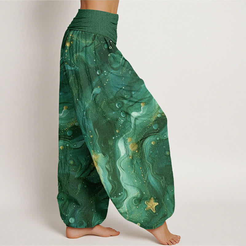 Buddha Stones Cotton Oceanic Golde Star Pattern Women's Elastic Waist Harem Pants - image 9