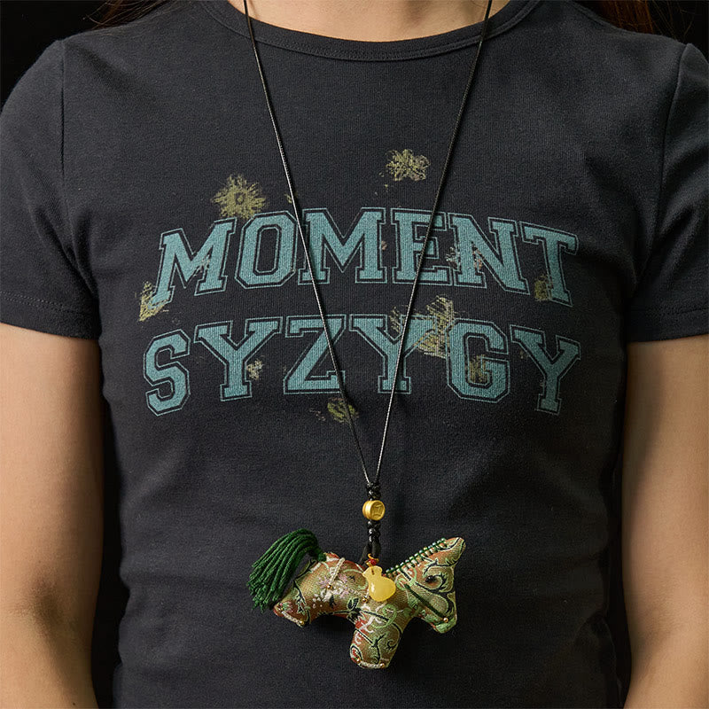 Buddha Stones Year of the Horse Shu Brocade Silk Curly Grass Pomegranate Pattern Hanging Decoration - image 6