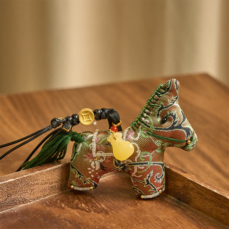 Buddha Stones Year of the Horse Shu Brocade Silk Curly Grass Pomegranate Pattern Hanging Decoration - image 2