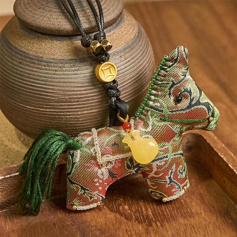 Buddha Stones Year of the Horse Shu Brocade Silk Curly Grass Pomegranate Pattern Hanging Decoration - Curly Grass Pomegranate - image 0