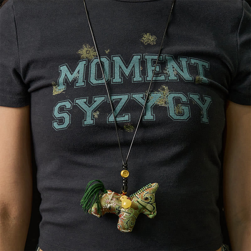 Buddha Stones Year of the Horse Shu Brocade Silk Curly Grass Pomegranate Pattern Hanging Decoration - image 5