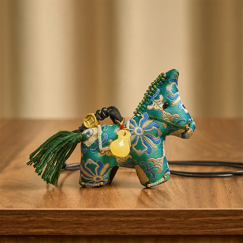 Buddha Stones Year of the Horse Song Brocade Silk Four-sided Treasure Hanging Decoration - image 3