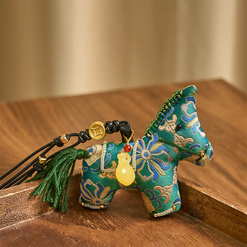 Buddha Stones Year of the Horse Song Brocade Silk Four-sided Treasure Hanging Decoration - image 2