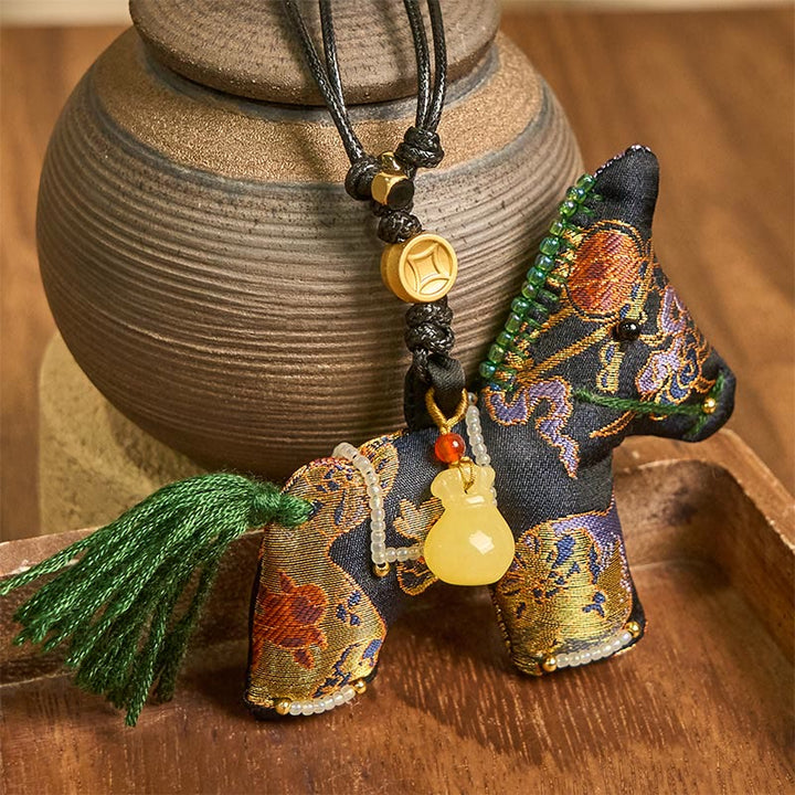 Buddha Stones Year of the Horse Song Brocade Silk Lily Pattern Hanging Decoration - Lily Pattern - image 0