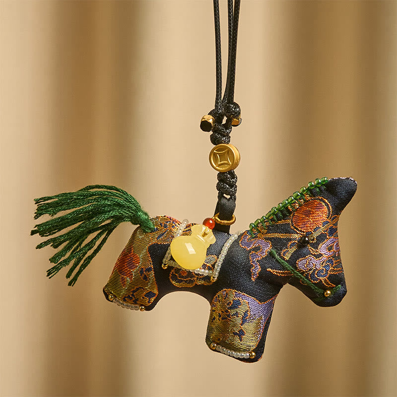 Buddha Stones Year of the Horse Song Brocade Silk Lily Pattern Hanging Decoration - image 1