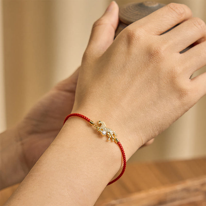 Buddha Stones 925 Sterling Silver Golden Year Of The Horse Red String Luck Adjustable Bracelet - image 2