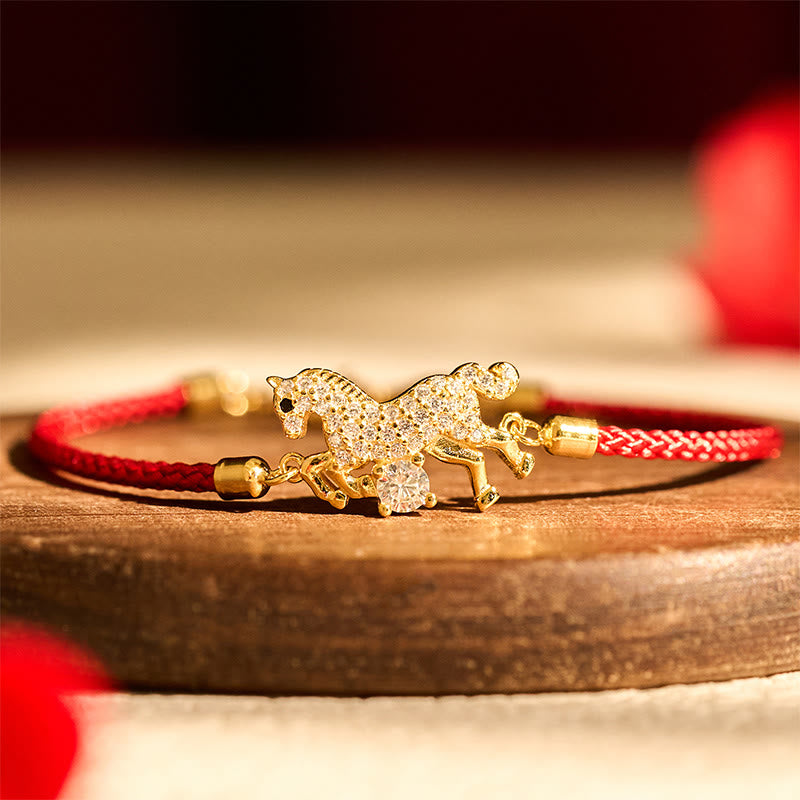 Buddha Stones 925 Sterling Silver Golden Year Of The Horse Red String Luck Adjustable Bracelet - image 1