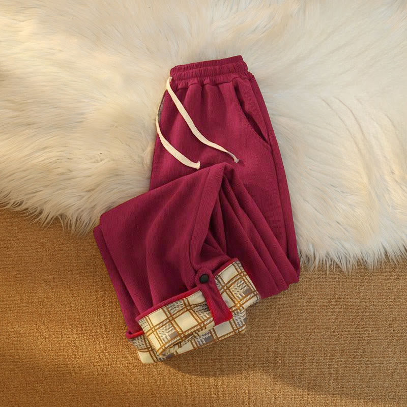 Buddha Stones Women's Patchwork Cotton Corduroy Fleece-Lined Wide Leg Pants With Pockets - image 38